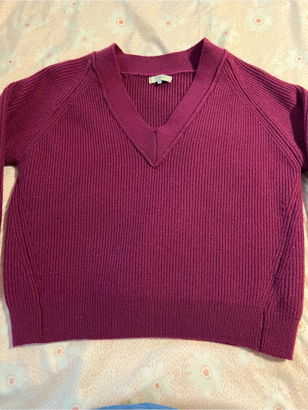 FRNCH Paris Ribbed V-Neck Sweater - Magenta Purple Women’s S/M